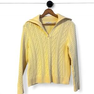 Pria Cotton Yellow Cable Knit Sweater Quarter Zip Turtle Neck Preppy Tennis